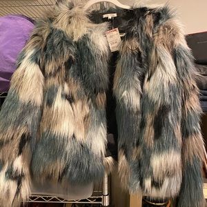 Blue multicolored Faux Fur Jacket
